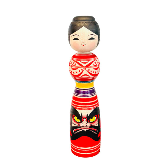 Kokeshi Daruma mit Ainumuster im Tsugaru Stil